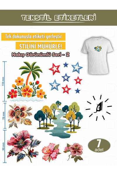 AGG Reklam Ütü ile Yapışan Kıyafet Etiketi Nakış Görünümlü Seri-2 7Lı Set