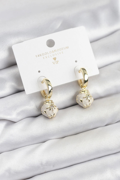 CT STONES أقراط نسائية من النحاس الذهبي اللون من Bfs طراز Topçuk مطلية بالمينا