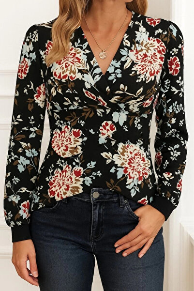 nedo7 Women's Long Sleeve Double Breasted Neckline Butterfly Print Raised Div...