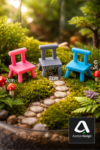 açelya3d Sandalye set 3'lü Mini Obje Teraryum & Sukulent Fanus Minyatür
