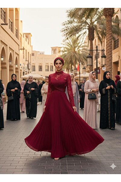 BTROON Lace bodice chiffon flared dress