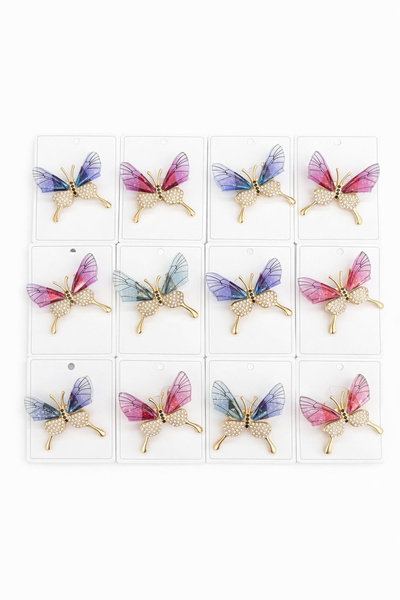 OEM Set de 12 broșe Mărțișor, 5 cm, Fluturi cu cristale, cadou de 1 Martie