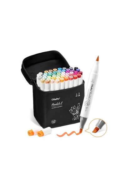 Ohuhu Honolulu S, Set 48 Markere, Baza Alcool, Dual Soft Tips Brush&Soft Chis...