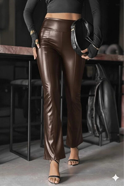 nedo7 Women's High Waist Wide Leg Leather Pants