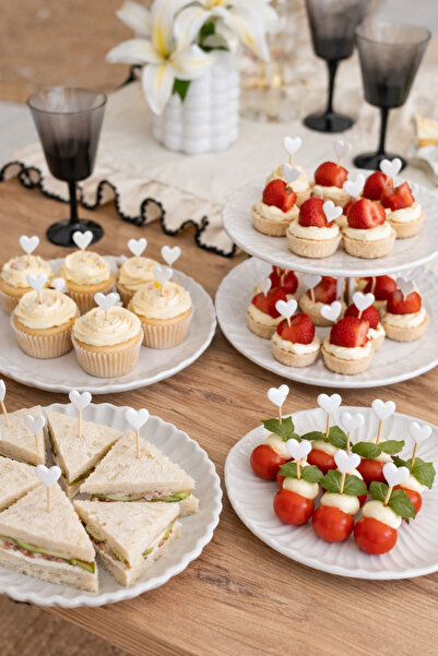 mutfak Beyaz Kalpli Kürdan | Kek, Cupcake ve Kanepeler İçin Şık Sunum (30’li ...