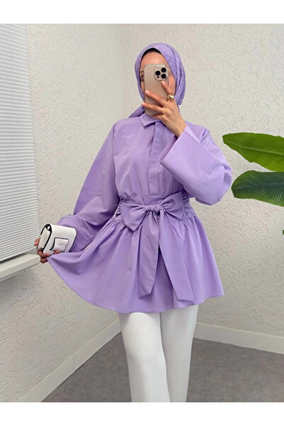 nedo7 Half Buttoned Tunic with Tie Waist and Side Zipper - Lilac