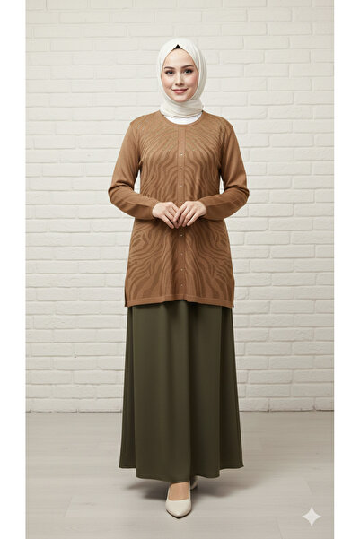 EB SCARF Steel Knitted Mercerized Stone Detailed Blouse