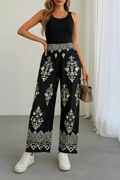 nedo7 Women's High Waist Patterned Elastic Single Jersey Trousers