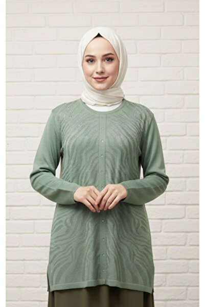 EB SCARF Steel Knitted Mercerized Stone Detailed Blouse