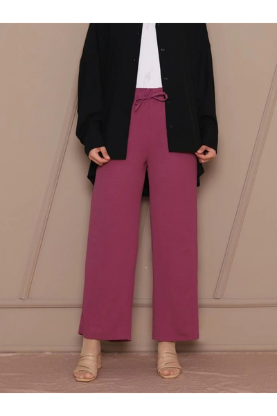 nedo7 بنطلون آيروبين بخصر مطاطي وتفاصيل دانتيل - برقوقي