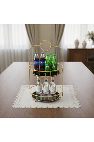 Dania Special Offer Black Glass Serving Plate with Gold Metal Holder 2 Layers