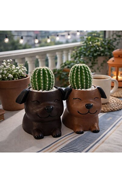 BUBUHOMEDECOR Dekoratif Köpek Figürlü 2 Adet Saksı veya Vazo