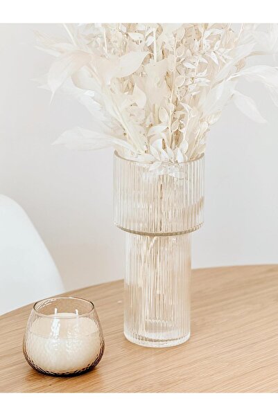 Hestia Home Çizgili Uzun Cam Vazo 25 cm