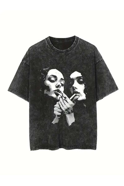 Le Savu Tricou vintage oversize unisex cu imprimeu Distressed lavabil