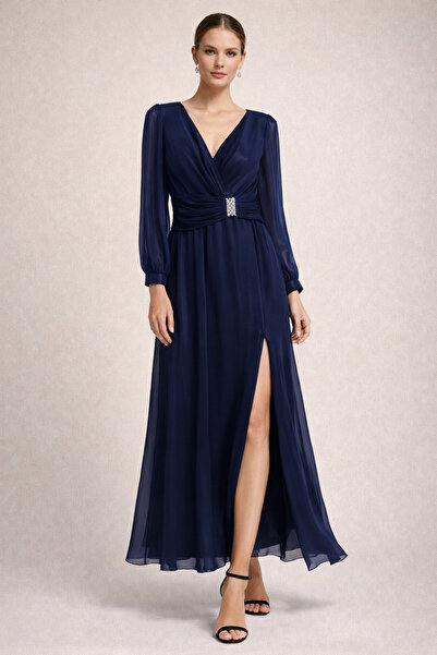 DORİDORCA Parlak Saten Bronş Detaylı Abiye