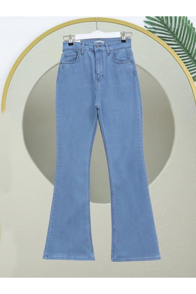 nedo7 High Waist Denim Pants with Wide Legs - Light Blue