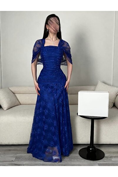 KIYAN FASHIN Elegant blue crepe dress