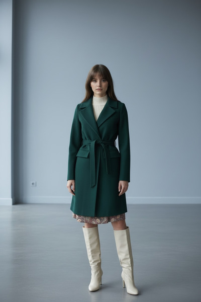 Pitti Kadın Zümrüt Yeşili düğmeli astarlı kaşe Kaban 70521