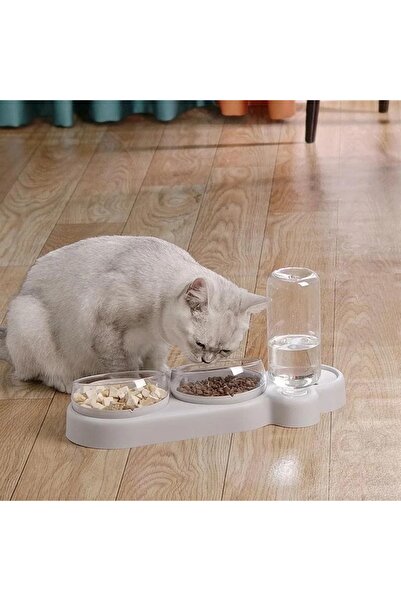 YENİTECH Çift Hazneli Kedi Mama ve Su Kabı 550 ml Su Şişeli, 15° Eğik Tasarım Otomatik 3 Gün idare edebilir