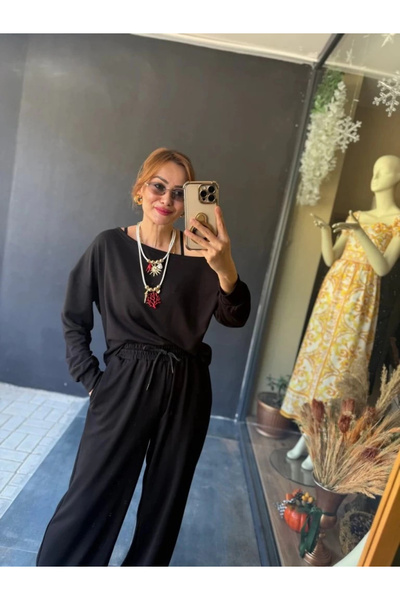 nedo7 Women's Long Sleeve One Shoulder Open Viscose Two Thread Blouse and Pan...