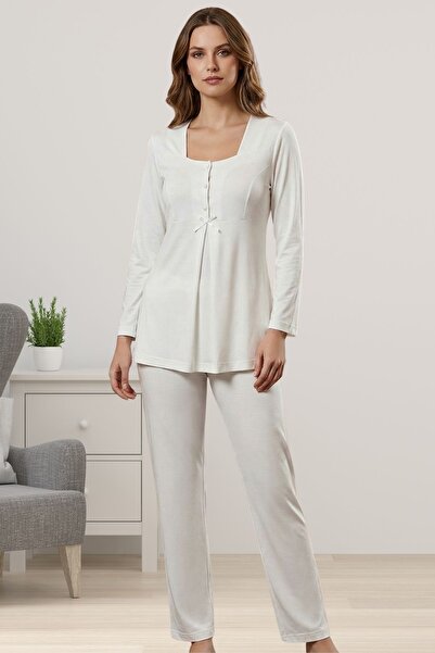 ByLohusa Ecru Maternity Maternity Pajama Set