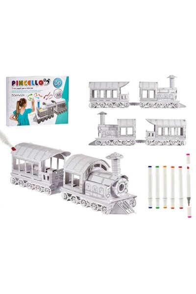 Pincello Set de colorat trenulețe cu 6 markere – Meșteșuguri creative 3D pent...