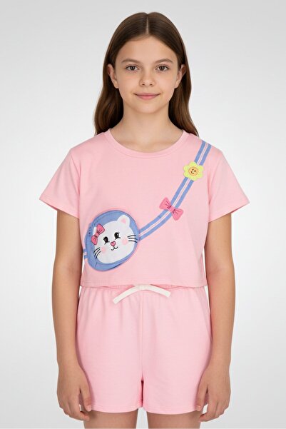 Freestyle Kids Girl 2 Pieces Attached Zipper Bag Graphic T-Shirt And Shorts S...