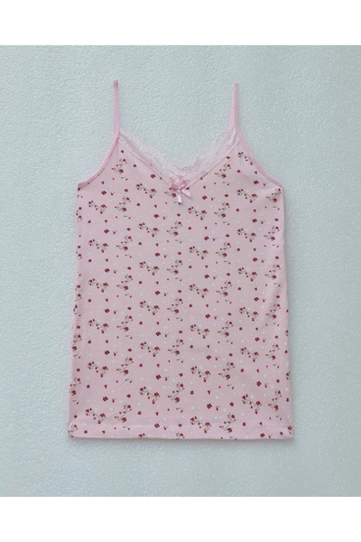 nedo7 Lace Patterned Tank Top with Rope Straps - Pink