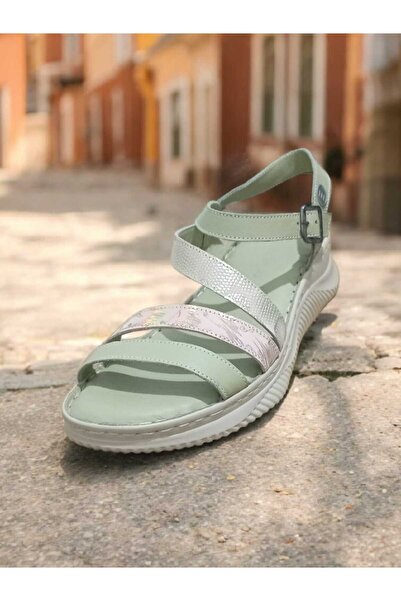 Mammamia Dys-B-2365 Genuine Leather Buckle Detailed Ankle Strap Flat Sole Wom...