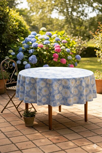 Rona Home Față de masă rotundă cu model de margarete albastre de calitate pre...