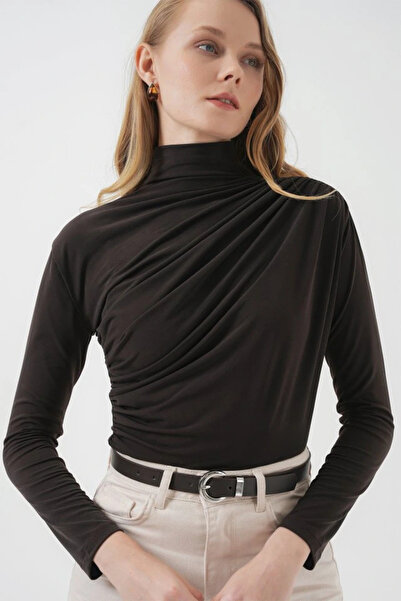 nedo7 925 Drawstring Detailed Sandy Blouse - Brown