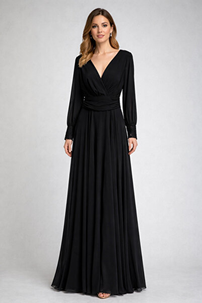 DORİDORCA Evening Dress with a Ruffle Detail on the Side and Back