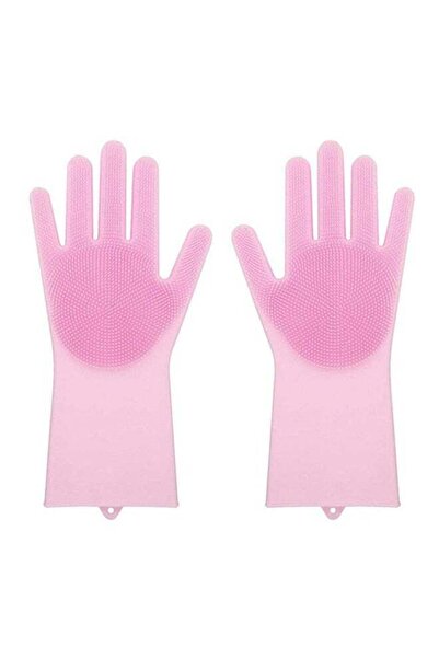 Generic Safety & Security Silicone Scrubber Cleaning Gloves Pink