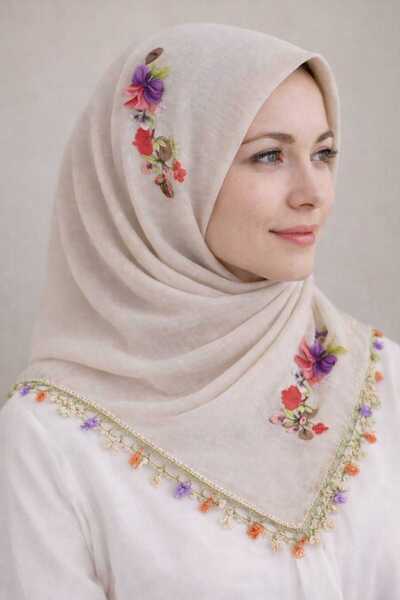 gigigiyim Sıralı Çiçek Desenli İçi Boş El İşi İğne Oyalı Yazma