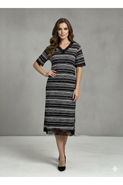 LaFont قميص ميدي بطول منتصف الساق مزين بدانتيل لاطلاله انيقه وجذابه