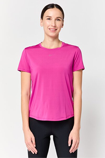 Nike تيشيرت رياضي نسائي بأكمام قصيرة بتقنية دراي-فيت، لون فوشيا فاقع