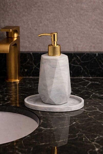 lufen deco Mermer Desenli Görünümlü Sıvı Sabunluk Banyo Tuvalet Wc Takımı Sab...