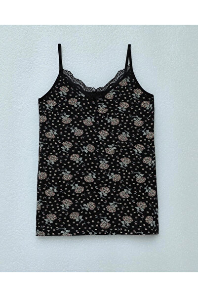 nedo7 Lace Patterned Tank Top with Rope Straps - Black