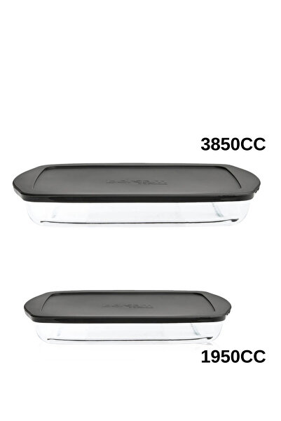 Paşabahçe GRİ KAPAKLI DİKDÖRTGEN 2 Lİ BORCAM SET (1950CC+3850CC)