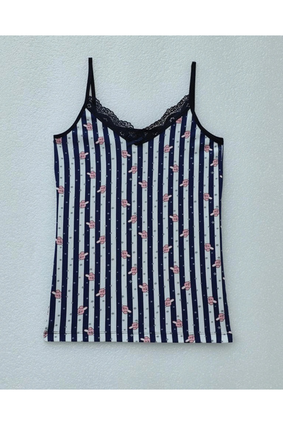 nedo7 Lace Patterned Tank Top with Rope Straps - Navy
