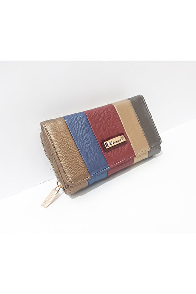 LİONER Women's Wallet 17X10X5 cm Stripe Pattern Leather Women's Wallet