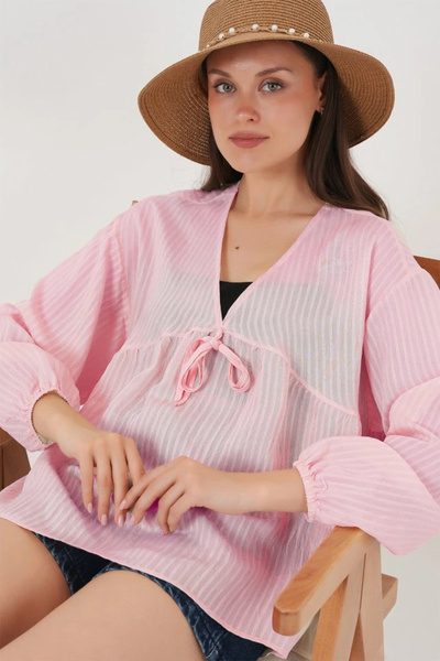 nedo7 Long sleeve blouse with front laces 946 - pink
