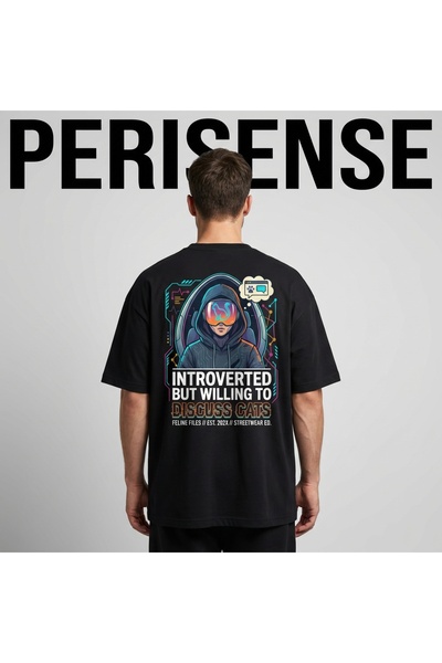 PERISENSE Tricou oversize unisex din bumbac pieptănat premium, imprimat cu te...