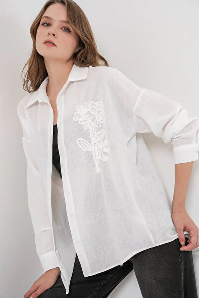 nedo7 Embroidered Oversized Shirt 20338 - White
