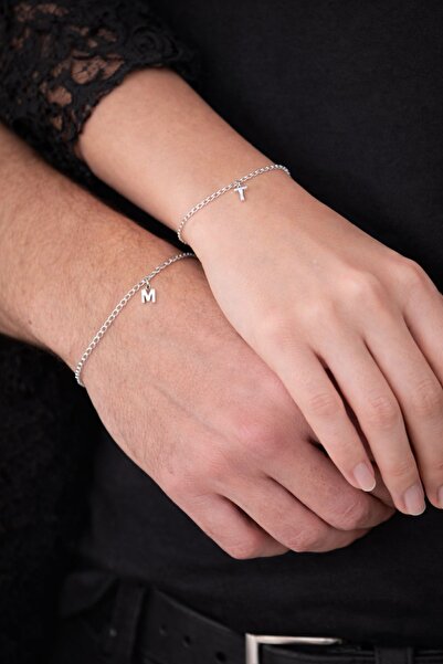 Ventino Silver 3mm Gurmet 925 Ayar Gümüş Harfli Çift Zincir Bileklik VHB-1002