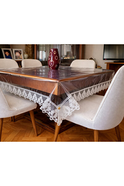 RENKLİ SANAT EVİ Bade Şeffaf Su Geçirmez Broşlu Masa Örtüsü