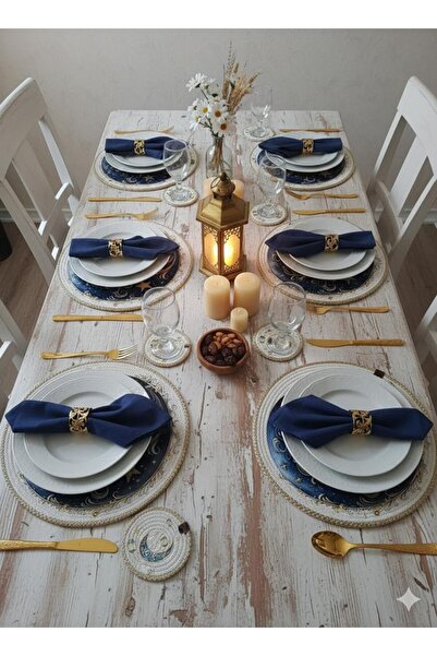 Ckdesign RAMAZAN TEMALI ÖRGÜ AMERİKAN SERVİS 12 Lİ SET AY VE FENER DESENLİ