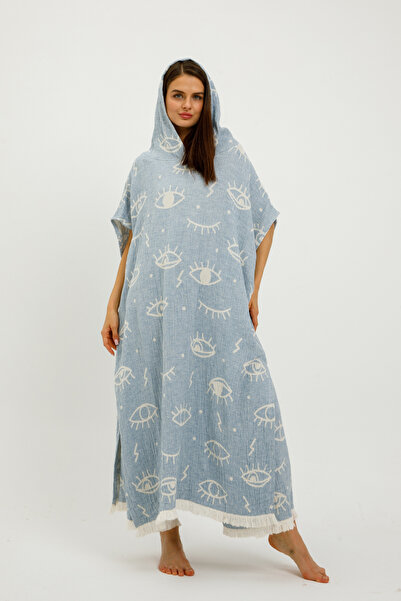 Befera Design Muslin Poncho Kimono 100% Cotton Eye Patterned Jacquard Bathrob...