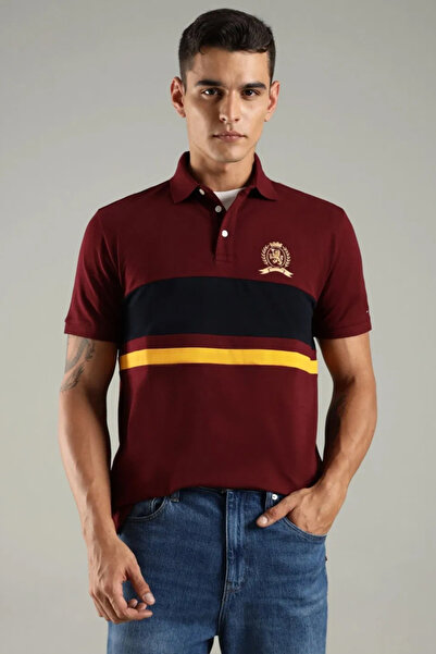 Tommy Hilfiger Mens Striped Regular Fit Cotton Red Polo T-Shirt