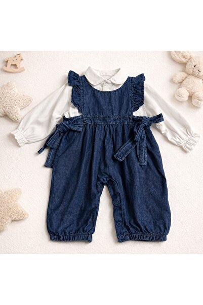 Luna Gömlekli Kız Bebek Kot Tulum